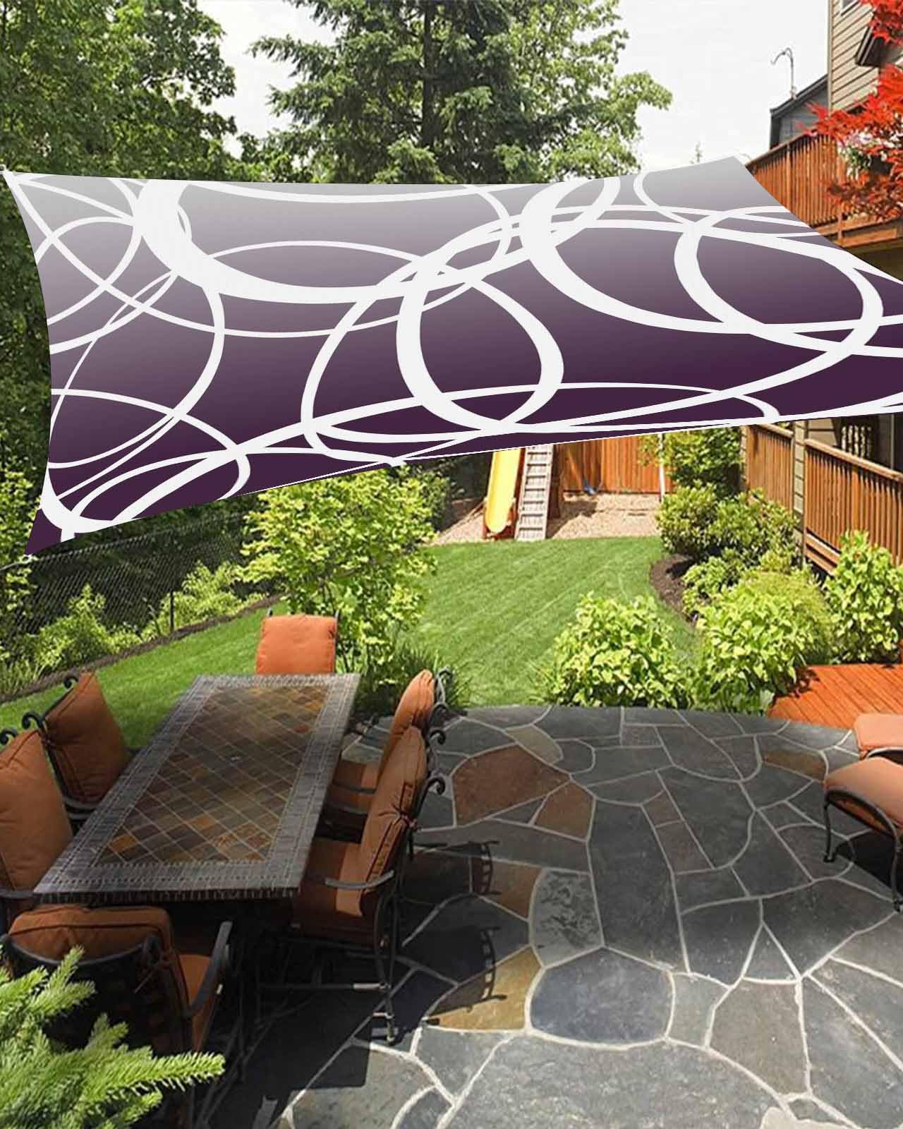 Boanket Sun Shade Sail 14' x 18', Purple Ombre Large Heavy Duty Outdoor Shades Sun Screen, Modern White Geometric Abstract Art Shade Cloth for Patio Deck Terrace Garden Lawns Beach Backyard