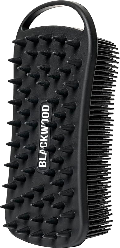 Blackwood For Men Double Duty Beard & Body Scrubber - Dual-Sided Men's Shower Tool - Handheld Body Wash Brush with Long Soft Silicone Bristles for Deep Cleaning - Short Exfoliating Tips for Beard Care