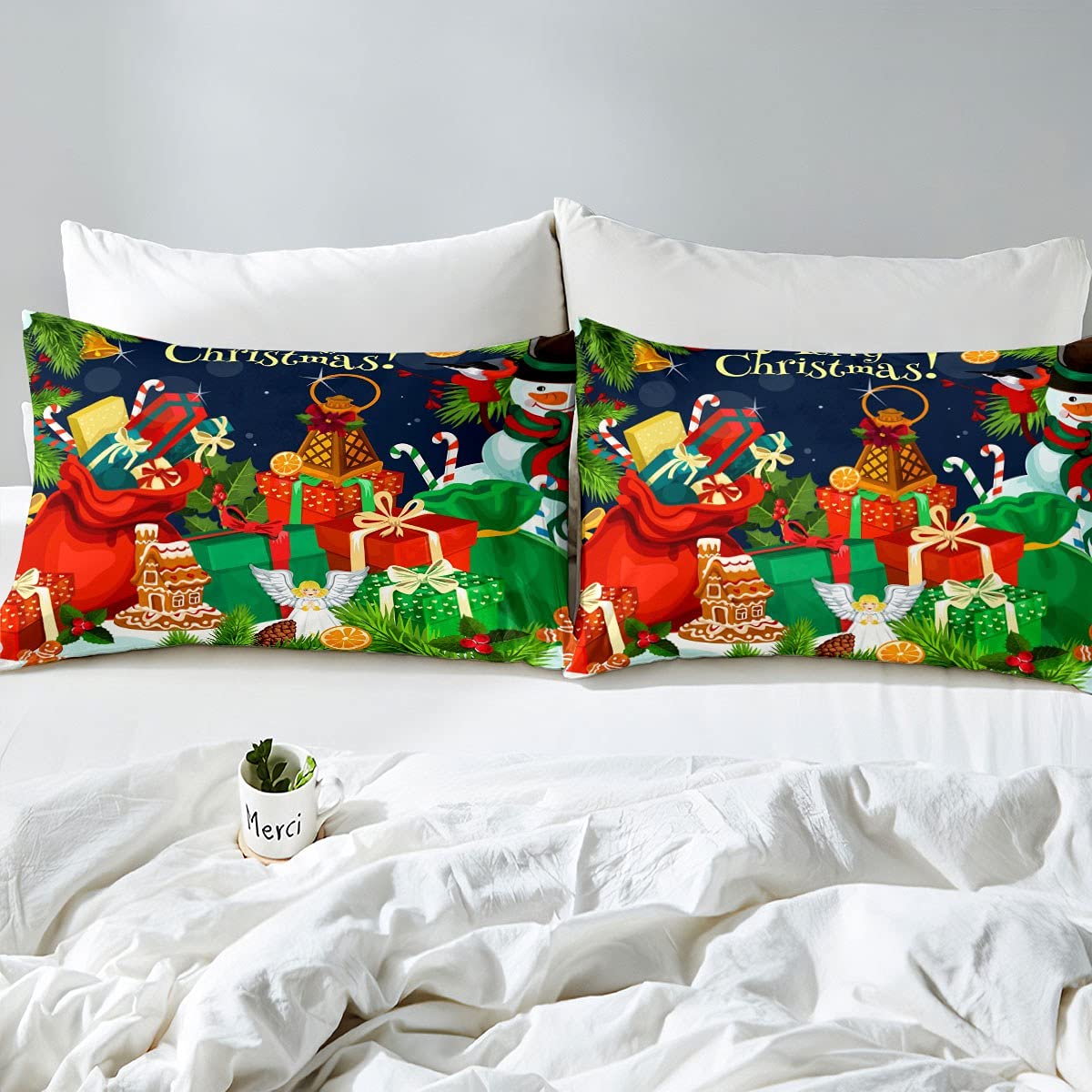 Set Di Lenzuola Natalizie Per Bambini, Per Letto Matrimoniale, Babbo Natale, Pupazzo Di Neve, Per Ragazzi, Ragazze, Bambini, Natale, Buon Anno Con Tasca Profonda, Lenzuolo Con Angoli, Rosso, Bianco
