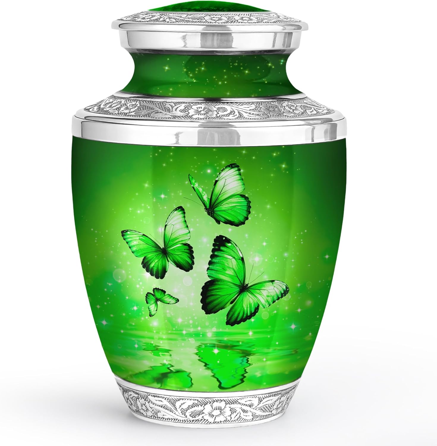 Green Butterfly Urn for Female – Large 200 Cubic inches Adult Funeral Memorial Urn – Decorative Urn for Female – Burial or Home Display