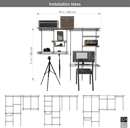 Miniatura 4 de Kit de estante de armario de alambre plateado, estantería para áreas abiertas, riel de estante con estantería expandible y sistema organizador,
