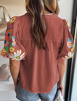 トップス Eaphi VOLUME SLEEVE EMBROIDERY BLOUSE JOHNNY WAS Allbee Embroidered Floral Geometric Print Ruffle