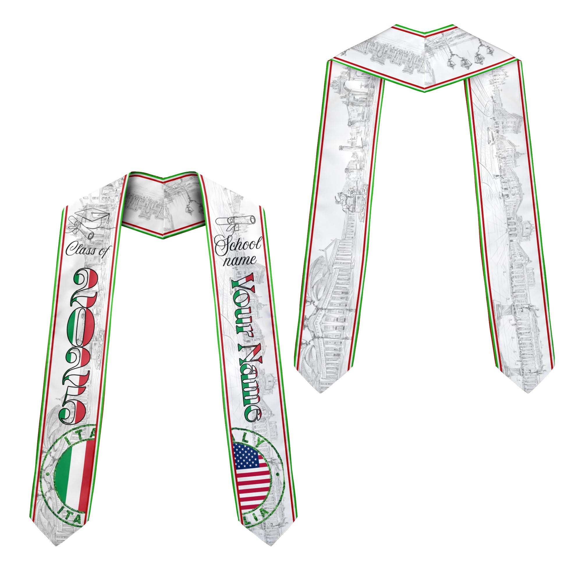 MonkeyVan Personalized Italy Flag Graduation Stole Sash 2025, Italians American Flag Graduation Sash For International Student Itl 6