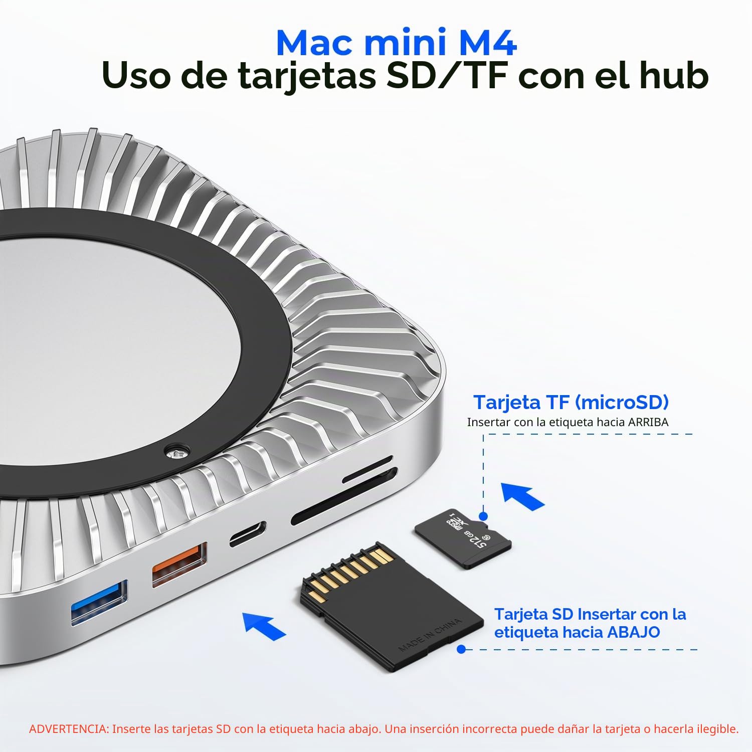Base Mac Mini M4, Soporte de Aluminio y concentrador HDMI para Mac Mini M4 y M4 Pro 2024 con Carcasa SSD M.2 NVMe/SATA, HDMI 4K60Hz, 10G USB A/C, 5G USB A*2, Carga USB-C, SD/TF, Audio