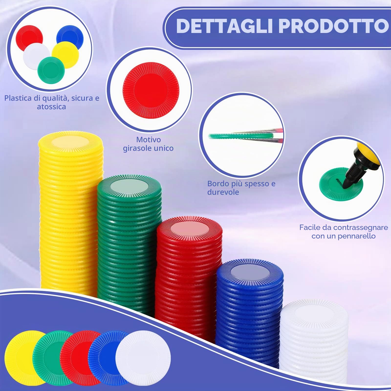 Skylety 1000 fiches da poker in plastica, 5 colori, per bambini, gioco, apprendimento, matematica, conteggio, bingo, carte vuote per ricompensa per bambini, 2,2 cm