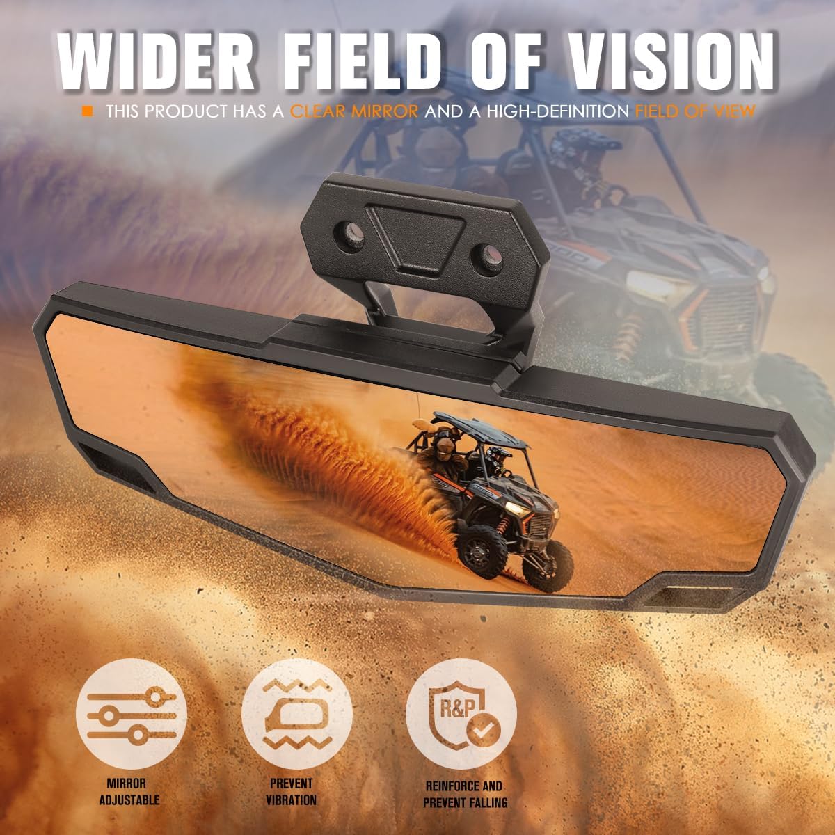 1Pc Universal Textured Black Irregular Shape Convex Style UTV Rear View Mirror