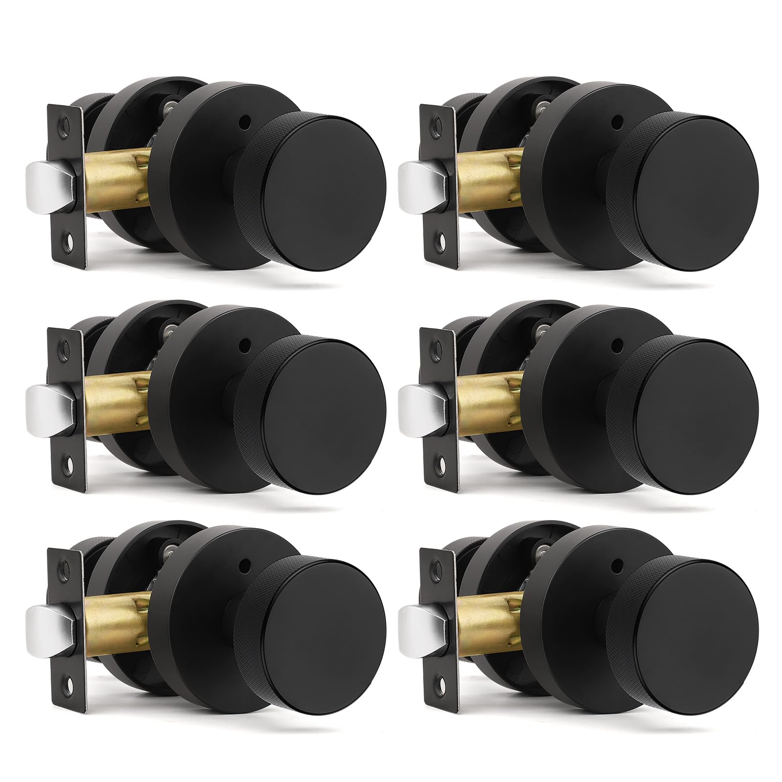 Brushed Nickel Privacy Door Knobs - 6 Pack -18