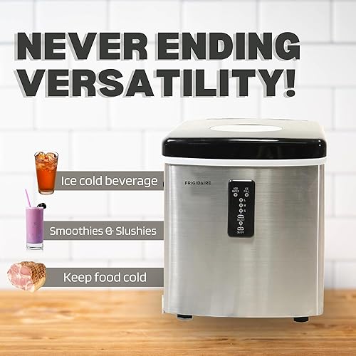 Miniatura 5 de Frigidaire EFIC1030 Máquina para hacer hielo de acero inoxidable, resistente, hace 26 libras de cubitos de hielo transparentes por día, panel de