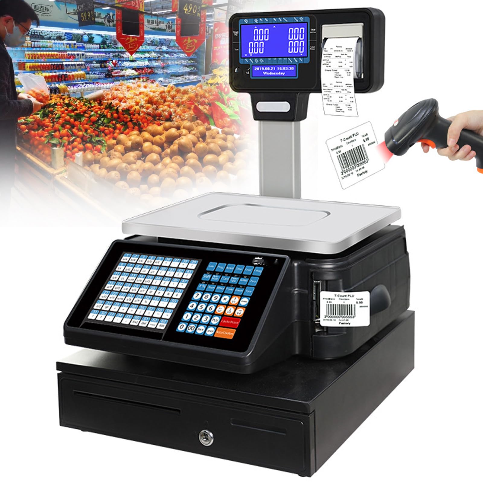 JKJZSALJ Digital Price Computing Scale Thermal Printer, Commercial Double-Sided Display Price Label Printing Scale Electronics Printing Scale