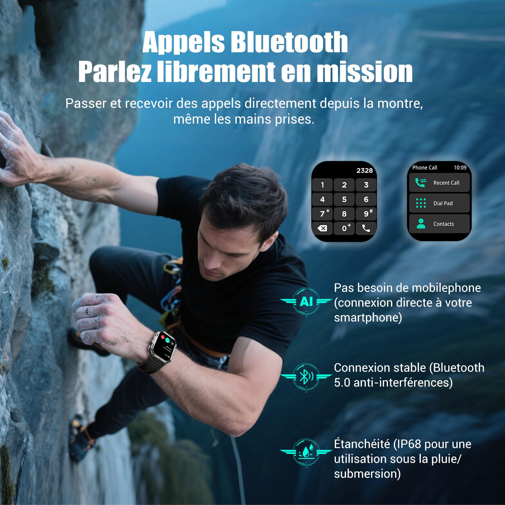 IOWODO Montre Connectée Homme 2026 | Écran 2,01" Autonomie 100 Jours | Lampe Torche LED Boussole | 100+ Modes Sportifs | Indice Protection IP68 Conformité aux Normes Militaires