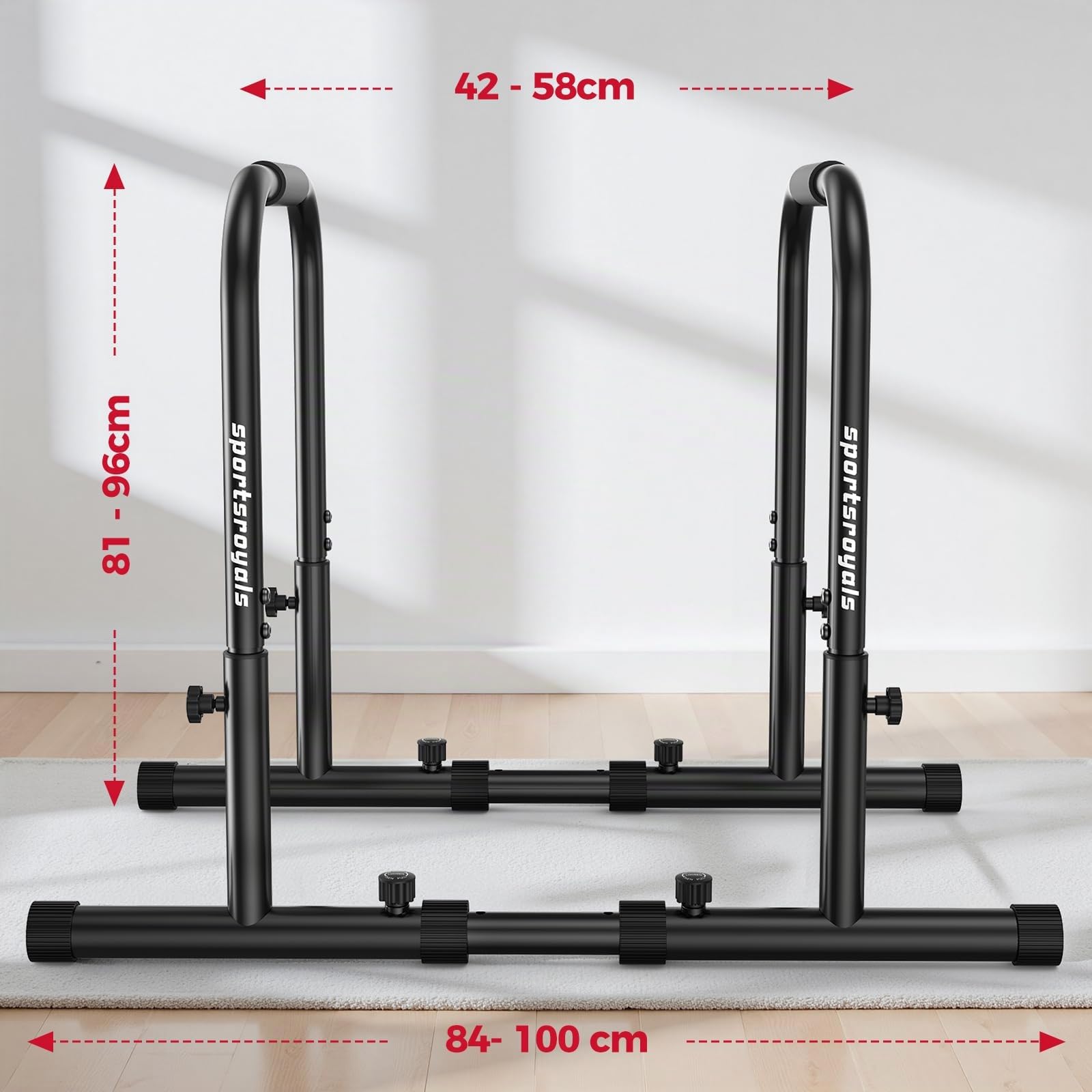 Sportsroyals Barres de Dips Parallèle Musculation Charge 400 kg Sécurité Double Hauteur Réglable 81-96 cm