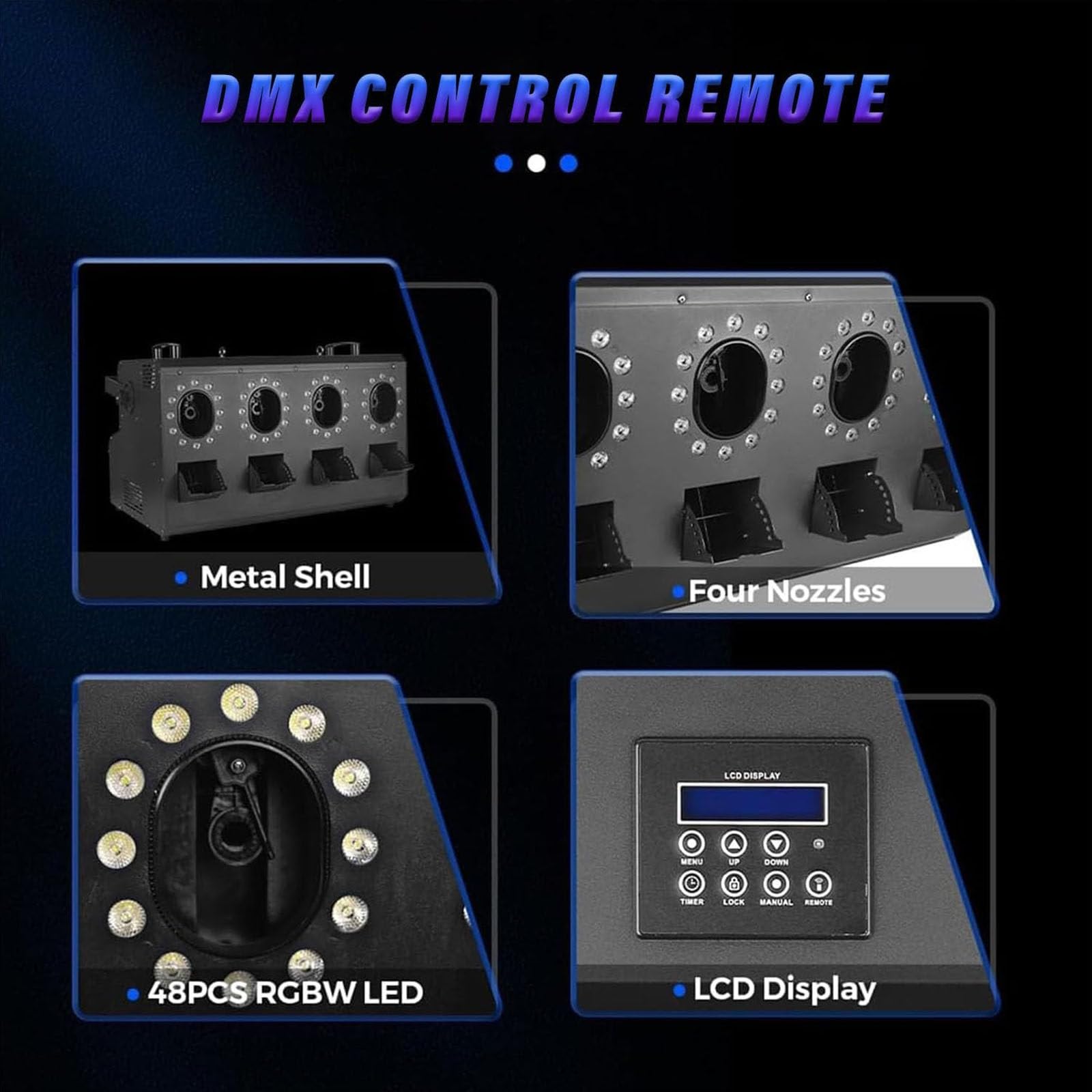 MáQuina De Burbujas De Humo Profesional Con Luces, MáQuina De Burbujas De Humo Con Led De 3000 W, Efecto Dmx, 48 Luces Led De 3 W, 4 Boquillas, Panel De Control Lcd, Capacidad Del Tanque: 1.2 L