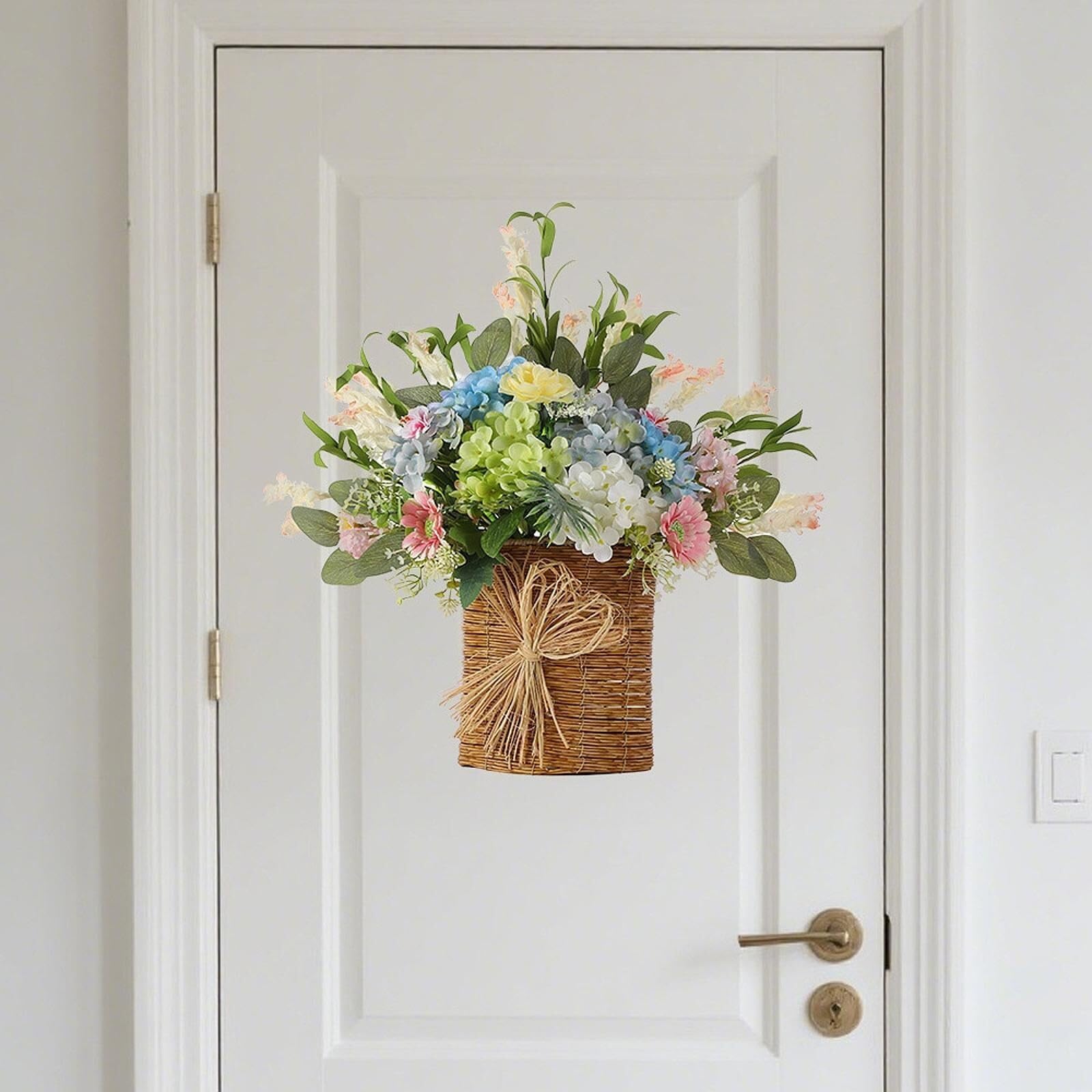 Ghirlanda per porta d'ingresso, ghirlanda con fiori artificiali, segno di benvenuto, ghirlanda primaverile per festival, decorazione autunnale