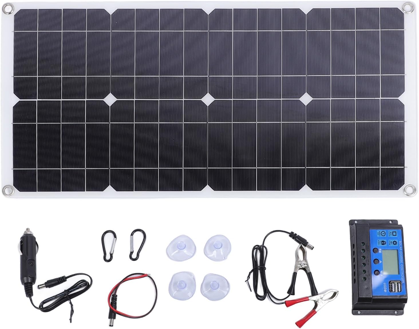 Portable Panel Charger Kit with 60A Controller, Monocrystalline Solar Panel Battery Charger for Cars Trucks Caravans Boats RVs, Weather for Outdoor Activities
