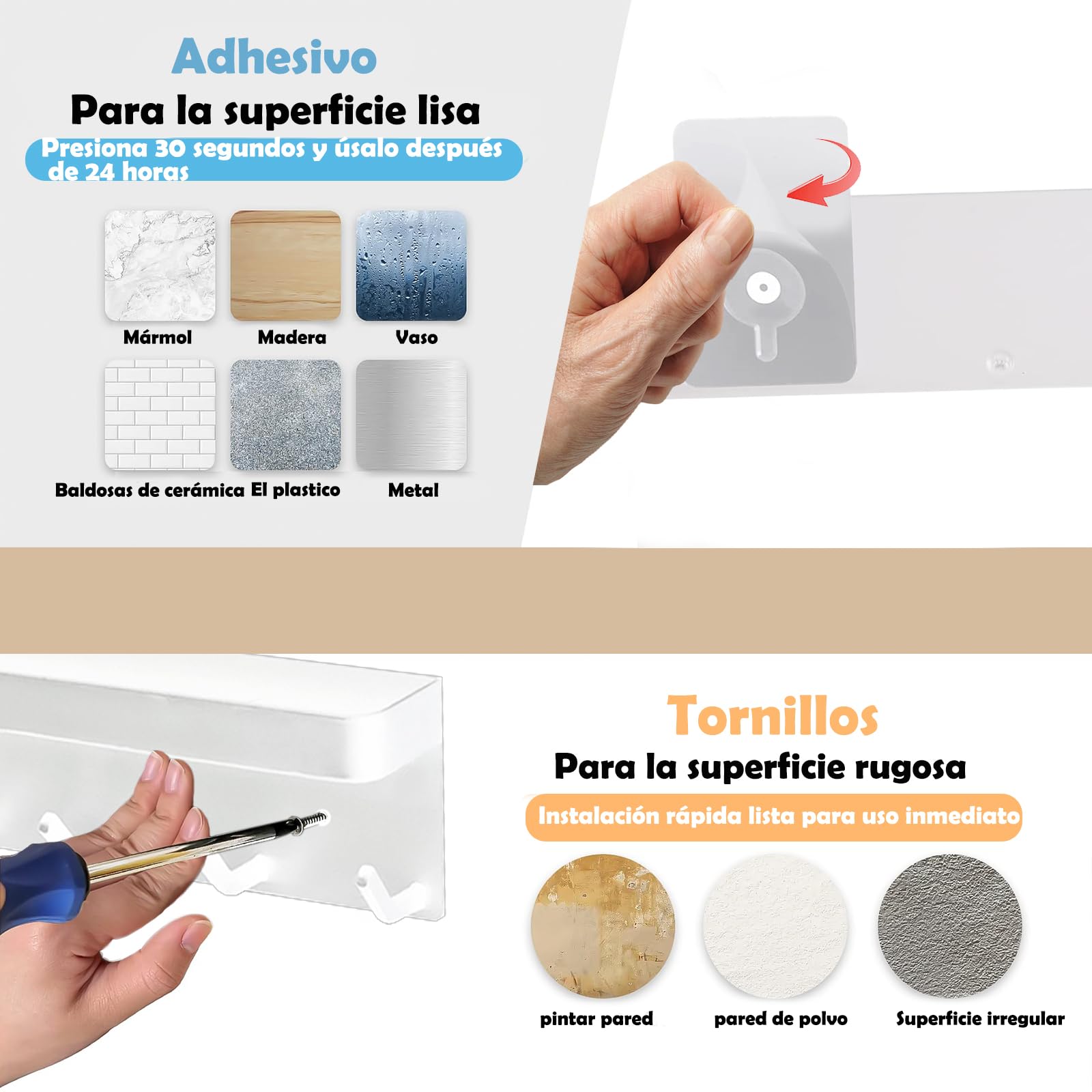 Echehi 6 Ganchos Cuelga Llaves Con Estanteria, la Multifuncional Autoadhesivo a Prueba de óxido Metal Colgador Llaves Pared Adecuado para Entrada, Cocina, Oficina, Baño y sala de estar (Blanco)