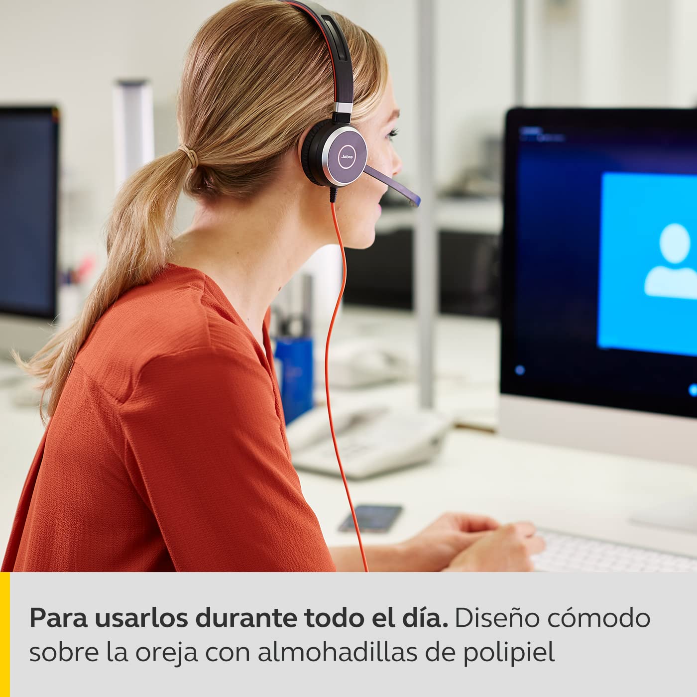 Jabra Evolve 40 UC - Auricular Monoaural de Comunicaciones Unificadas para VoIP Softphone - Cancelación Pasiva de Ruido - Cable USB-A con Unidad de Control - Negro