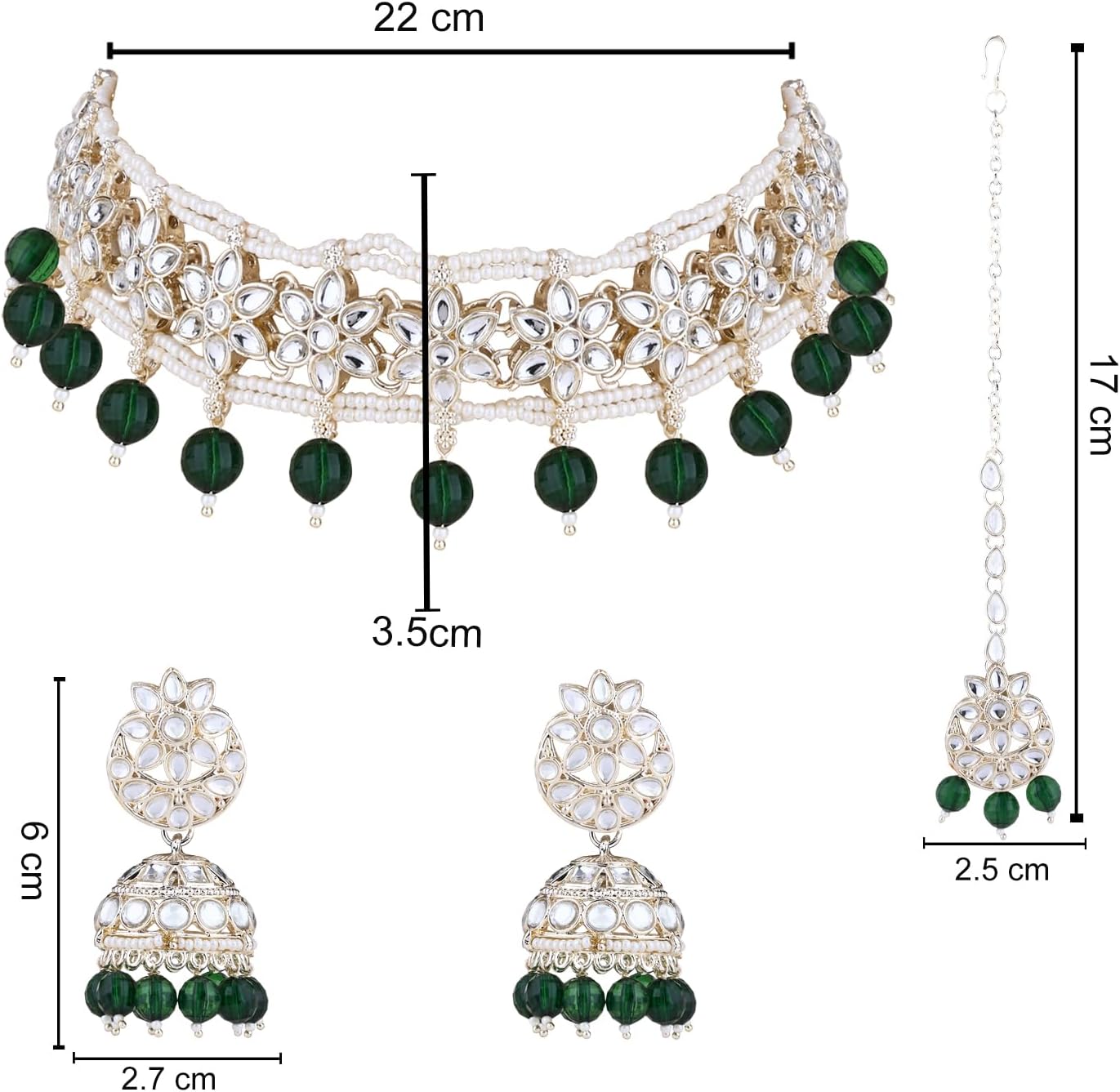 I Jewels Indian Wedding Bollywood Kundan & Pearl Necklace With Earring Maang Tikka Set For Women (K7299G) - Image 8