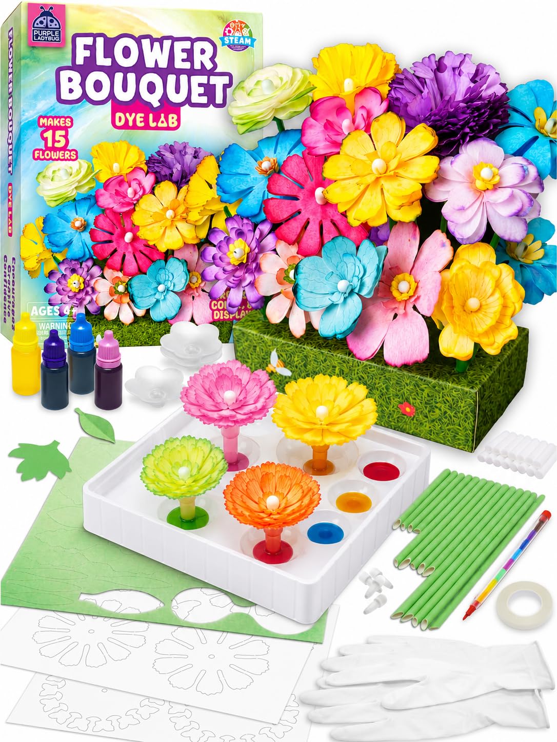 PURPLE LADYBUG DIY Flower Craft Kits for Kids - Science Experiments Dye Magic Flower Making Kits for Girls Boys - Arts and Crafts for Kids 6 7 8 9 10 11 - Girls Art Supplies Craft Set