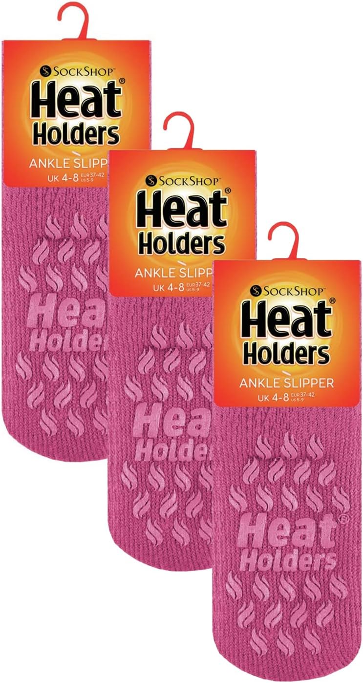 HEAT HOLDERS 3 Pack Womens Low Slipper Socks Thermal Sneaker Slipper Socks (5-9, Mid Pink)