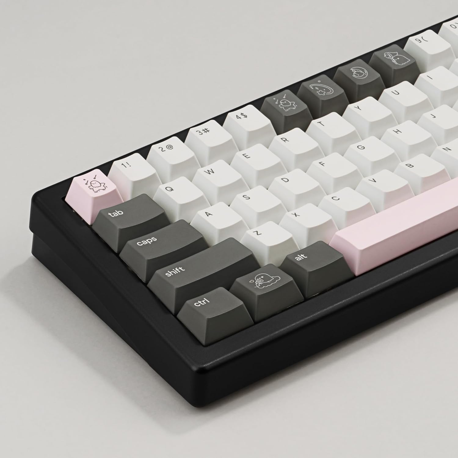 Cute PBT Keycap 130 Keys, Minimalist Black and White Cherry Profile Keycap, Dye Sub Custom Keyboard Key Caps for Cherry MX Switches Mechanical Gaming Keyboard 60% 75% 100%