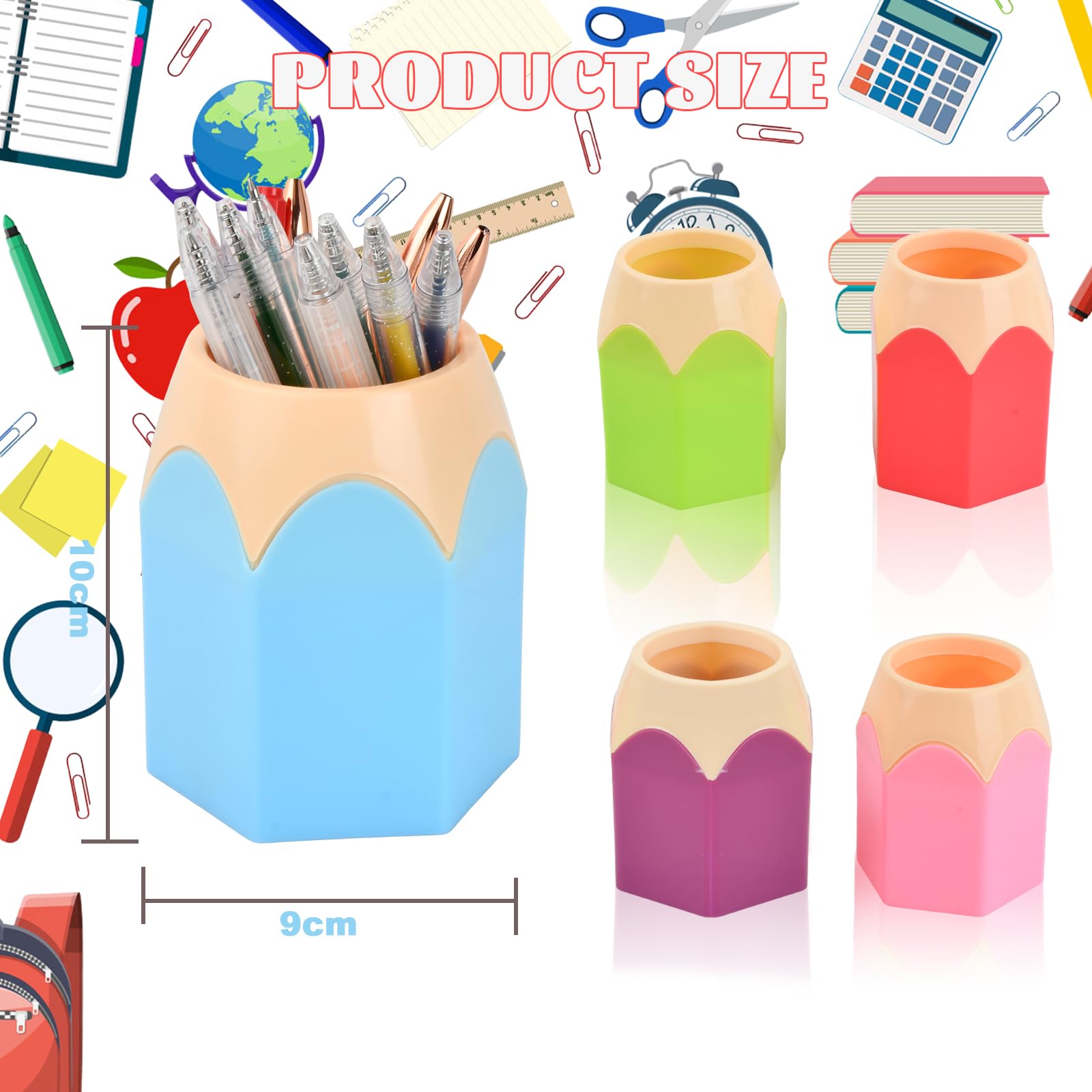 Pot à Crayons, 5 pièces Pot à Crayons en Forme de Crayon de Couleur, Pot Créatif Hexagonal Multifonction, Porte-Stylo Créatif en Plastique pour Bureau, Maison, École