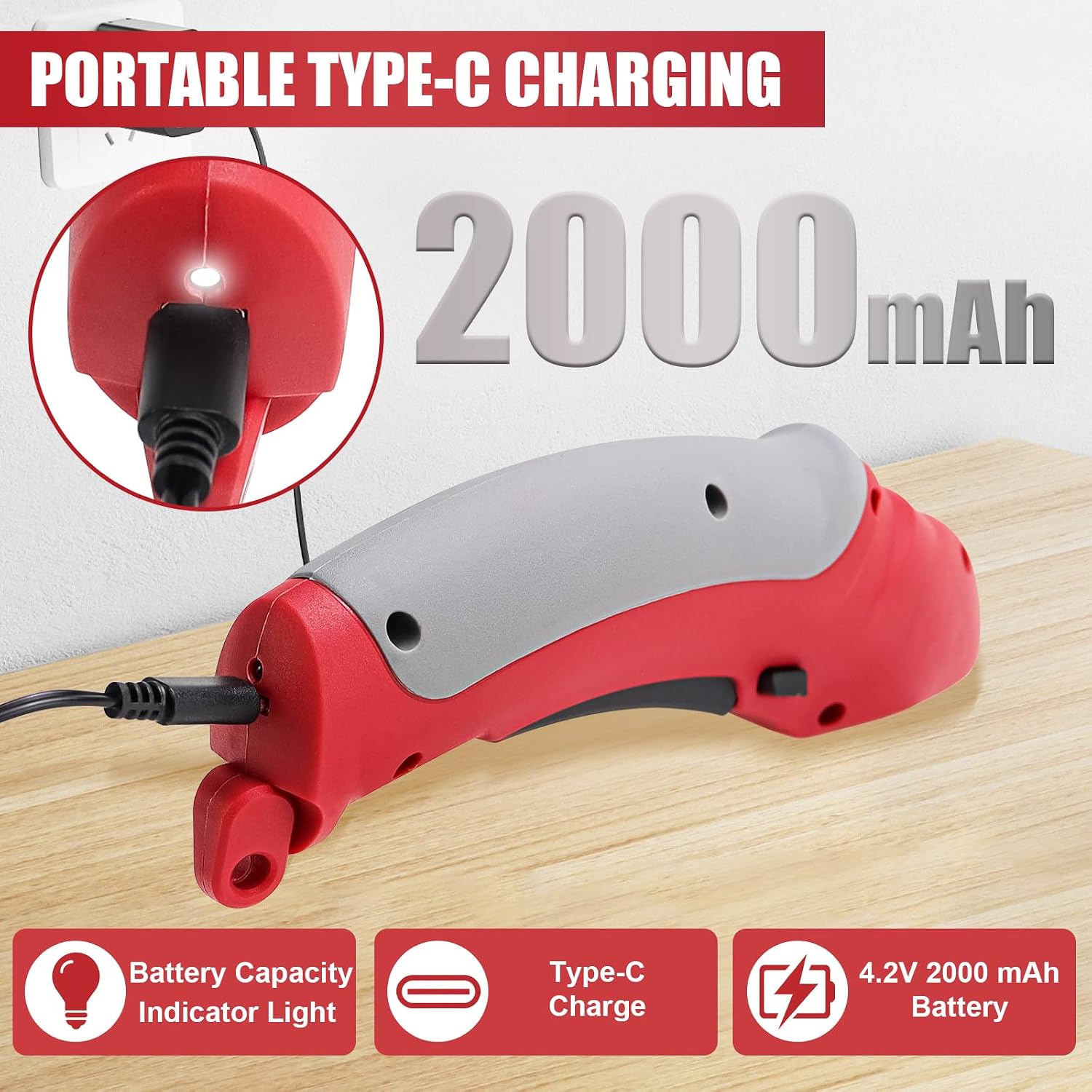 Cordless Electric Scissors, Cardboard Cutter, 4.2V Electric Cardboard Cutter Rechargeable Rotary Cutter Heavy Duty Cutting Tool for Cardboard, Carpet, Fabric, Leather, Plastic, etc