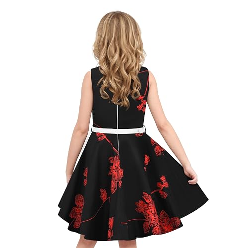 Snapklik.com : Girls Vintage Dress 50s Retro Twirling Special Occasion  Dresses Size 6-14 Sleeveless Kids Dress Black Red