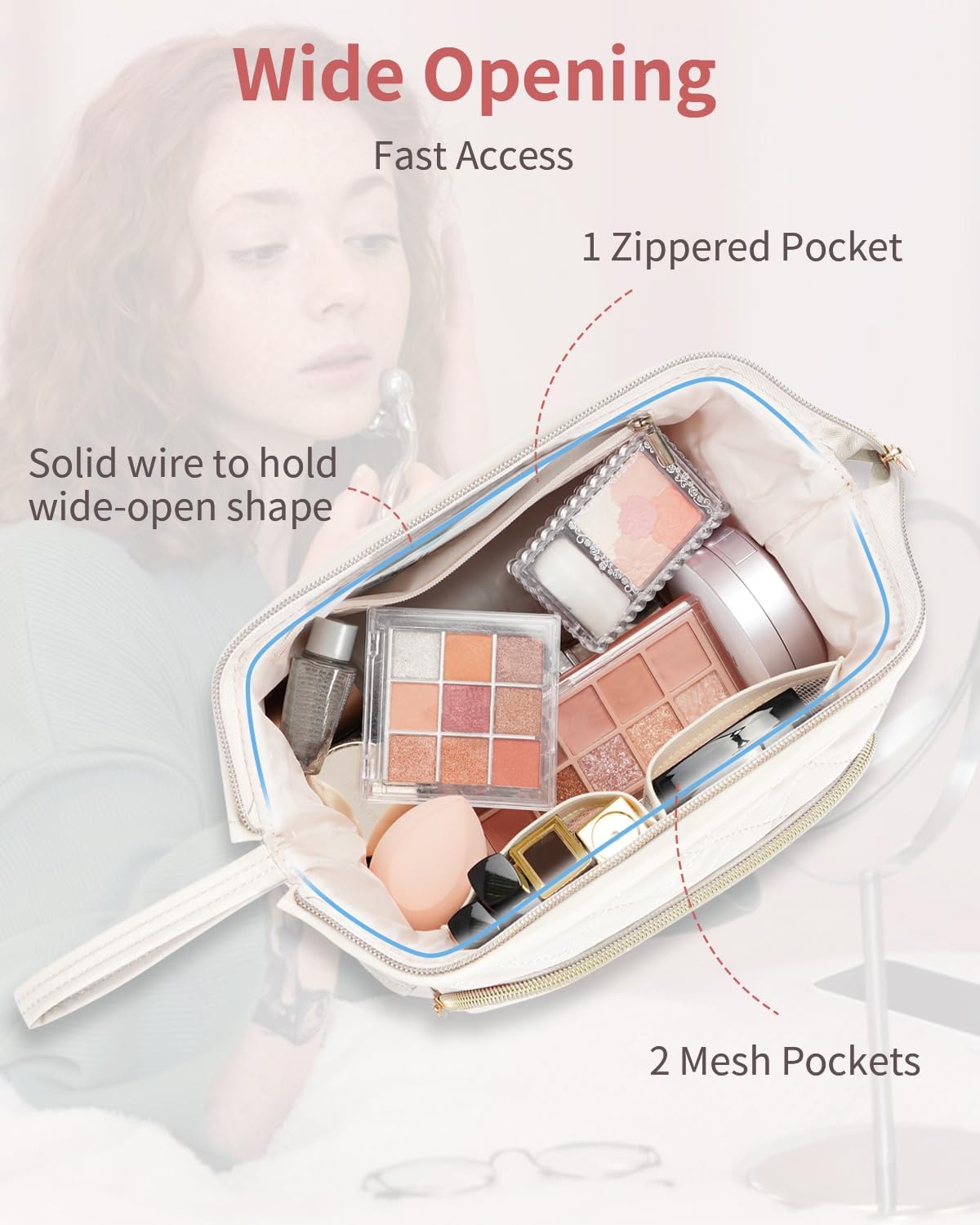 Wandering Nature Makeup Bag,Quilted Make up Bags for Women,Wide-Open Cosmetic Bag, Large Makeup Organizer Case, Travel Pouch for Travel Essentials Toiletries Accessories Brushes, Patent Pending 5 71bqy1cdWAL. AC SL1500