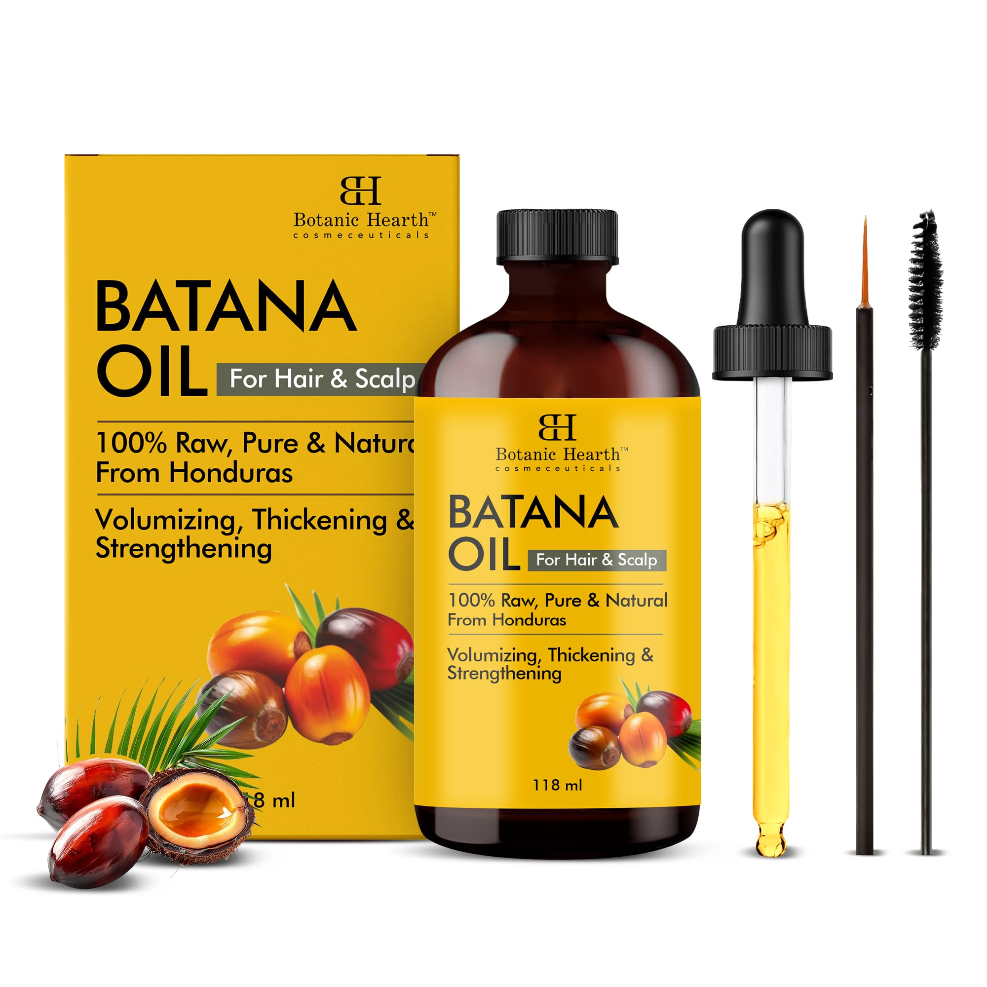 Botanic Hearth Raw Batana Oil for Hair Growth | 100% Pure & Unrefined Oil from Honduras | For Thicker, Stronger Hair - 118 ml
