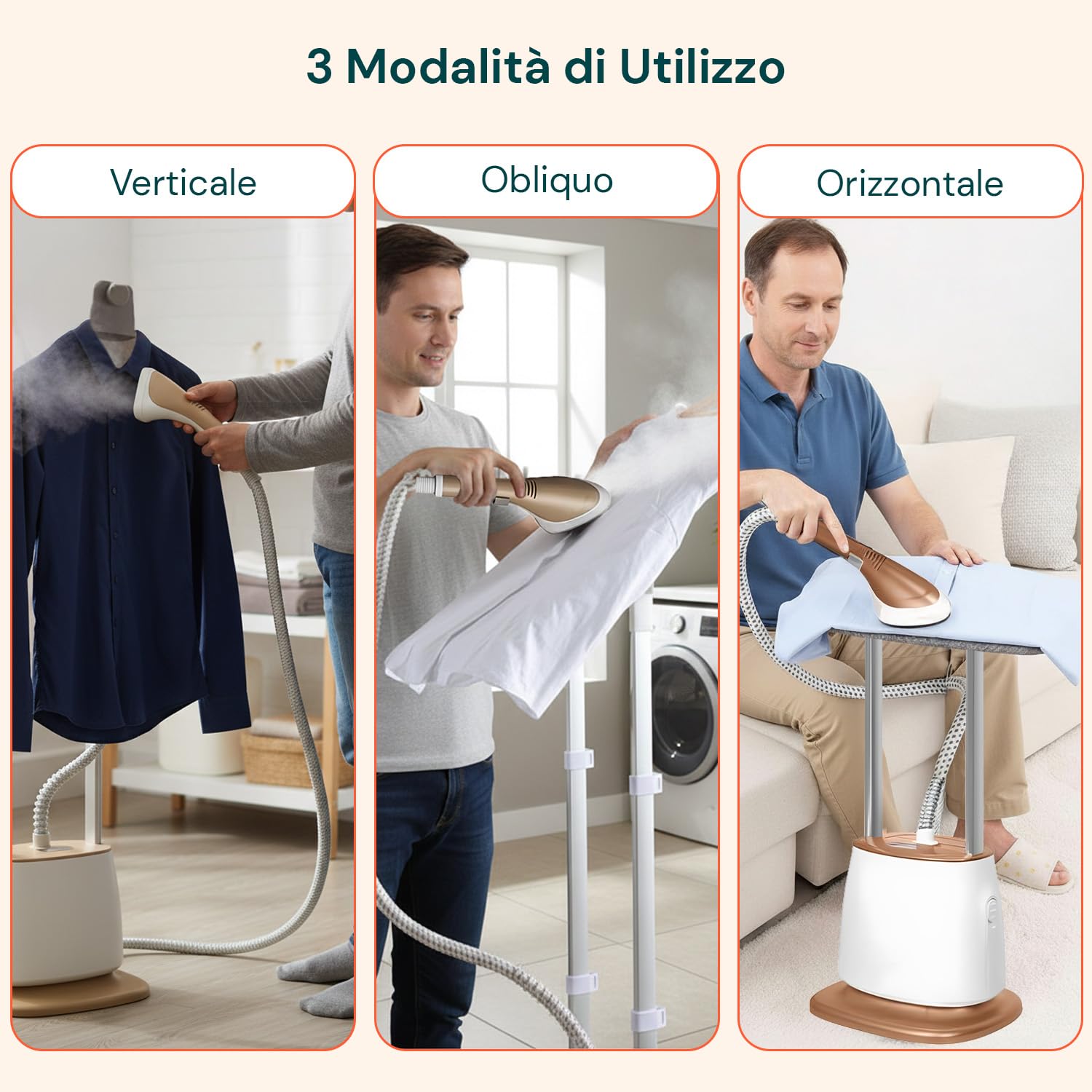 Wintem - Ferro da Stiro a Vapore Verticale Professionale 5 Livelli con Guanto Termico e Spazzola Tessuti, Riscaldamento Rapido in 60 Secondi, Serbatoio 1500 ml per Stiro Verticale Continuo e Preciso
