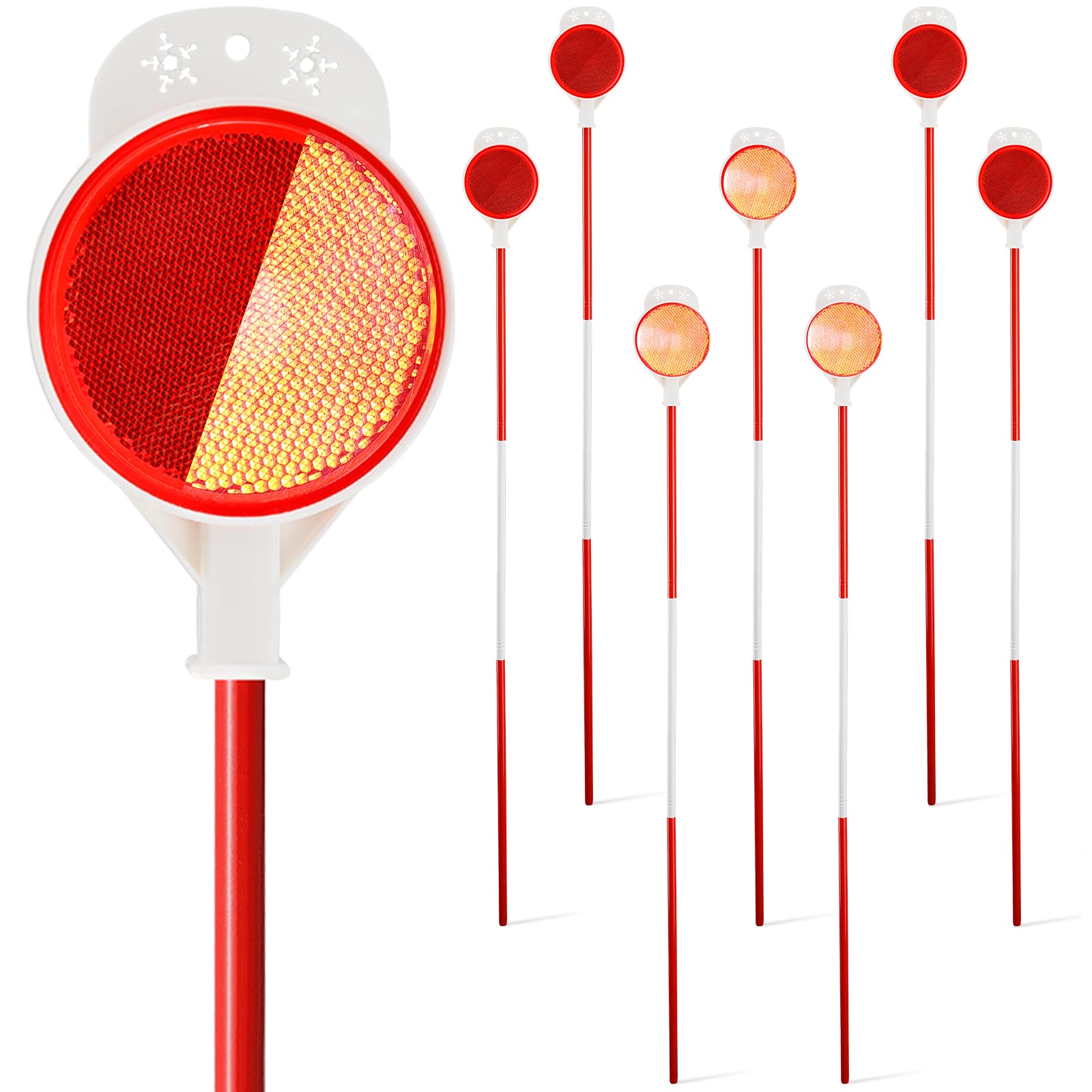 Driveway Markers, Double Side Driveway Reflectors Markers for Snow, 53 inch Reflective Snow Stakes for Driveway Entrance, High Visibility Safety Poles for Snow Plow, Pack of 8