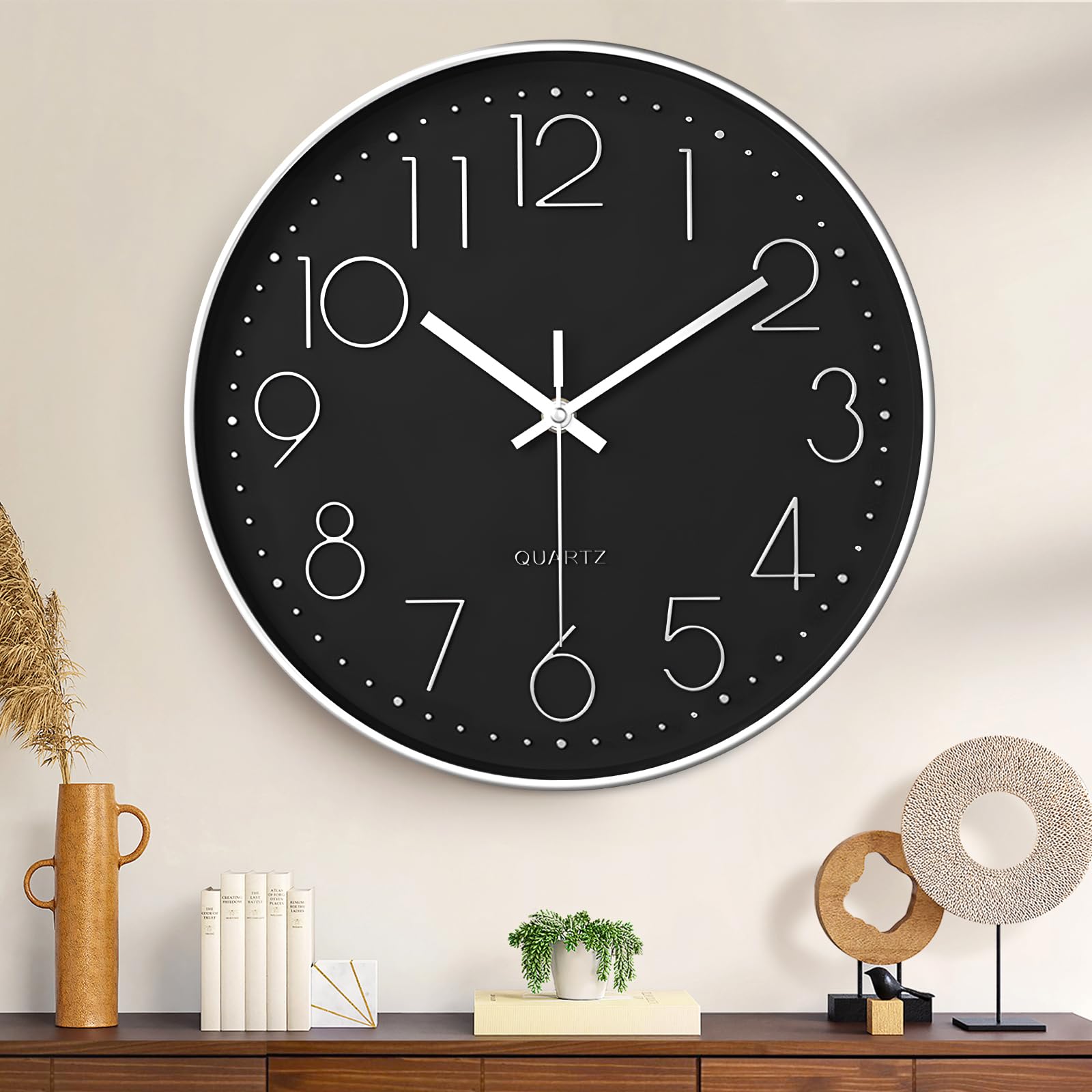 Reloj de Pared Moderno 30 cm, Movimiento de Cuarzo Silencioso, Números Claros, para Sala de Estar, Cocina, Oficina, Dormitorio y Escuela