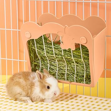 septillar Rabbit Hay Feeder, Hanging Feeding Hay Rack for Small Animals Rabbit, Dwarf Rabbit, Guinea Pig Pink