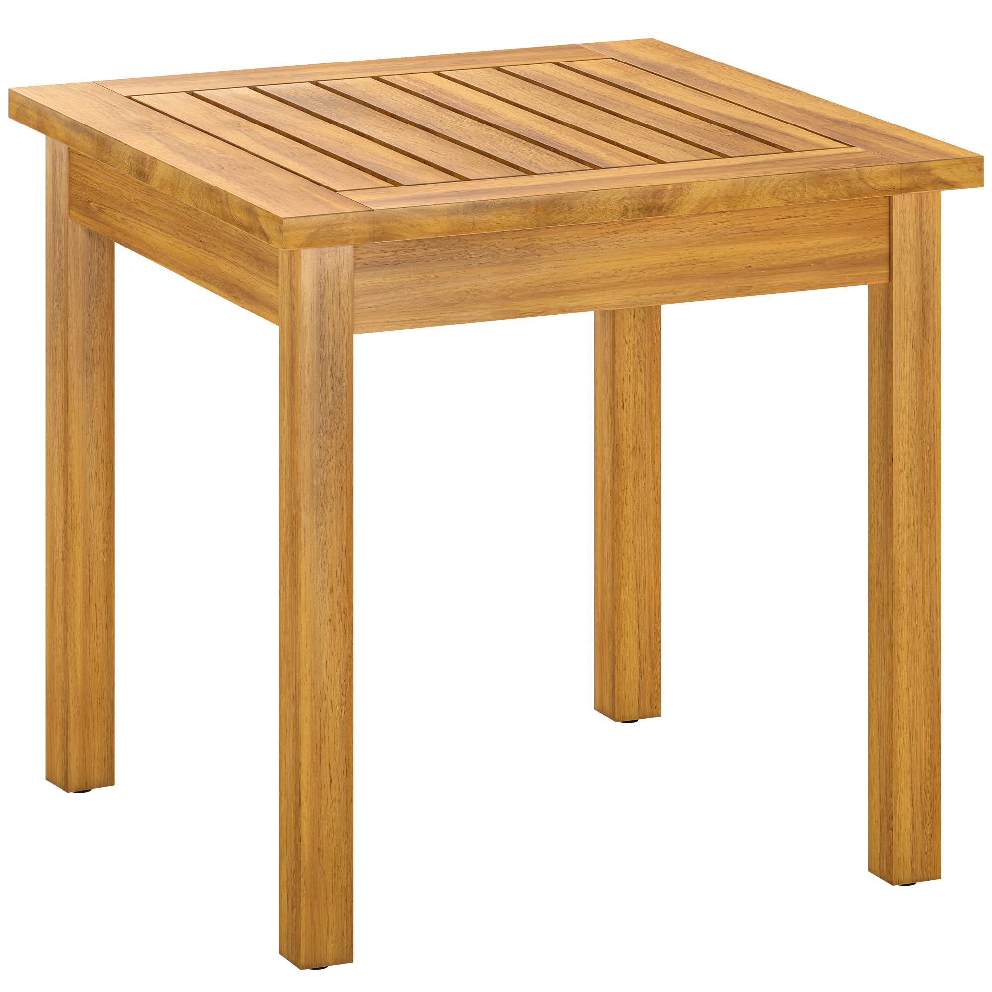 Outsunny Table Basse de Jardin Carrée en Bois d'Acacia Massif, Plateau à Lattes, Pieds Réglables, 48x48x46cm, Naturel