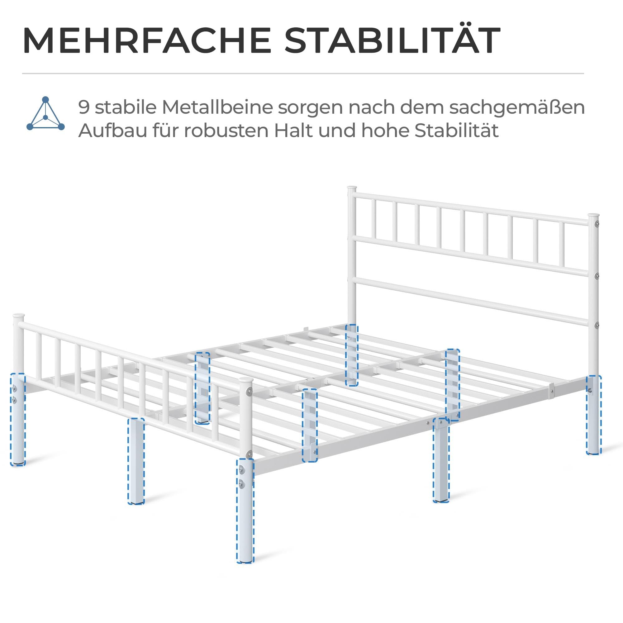 Diagram showing detailed dimensions of the bed frame