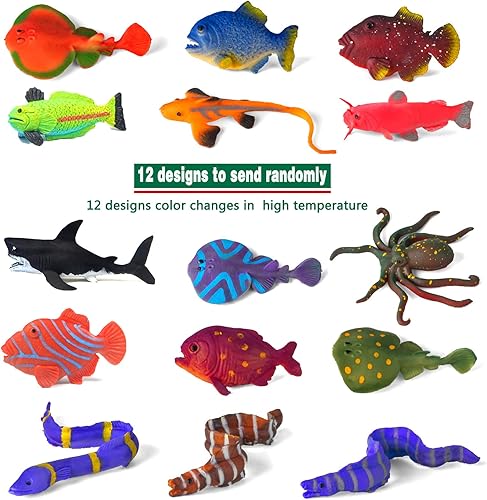 Miniatura 4 de Paquete de 12 juguetes de animales marinos que cambian de color, figuras de animales oceánicos que cambian de color, juguetes de baño sin moho para