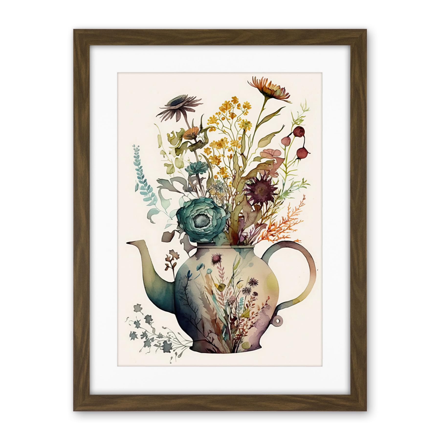 Artery8 Flower Bouquet in a Floral Pattern Ceramic Teapot Artwork Framed Wall Art Print 18X24 Inch