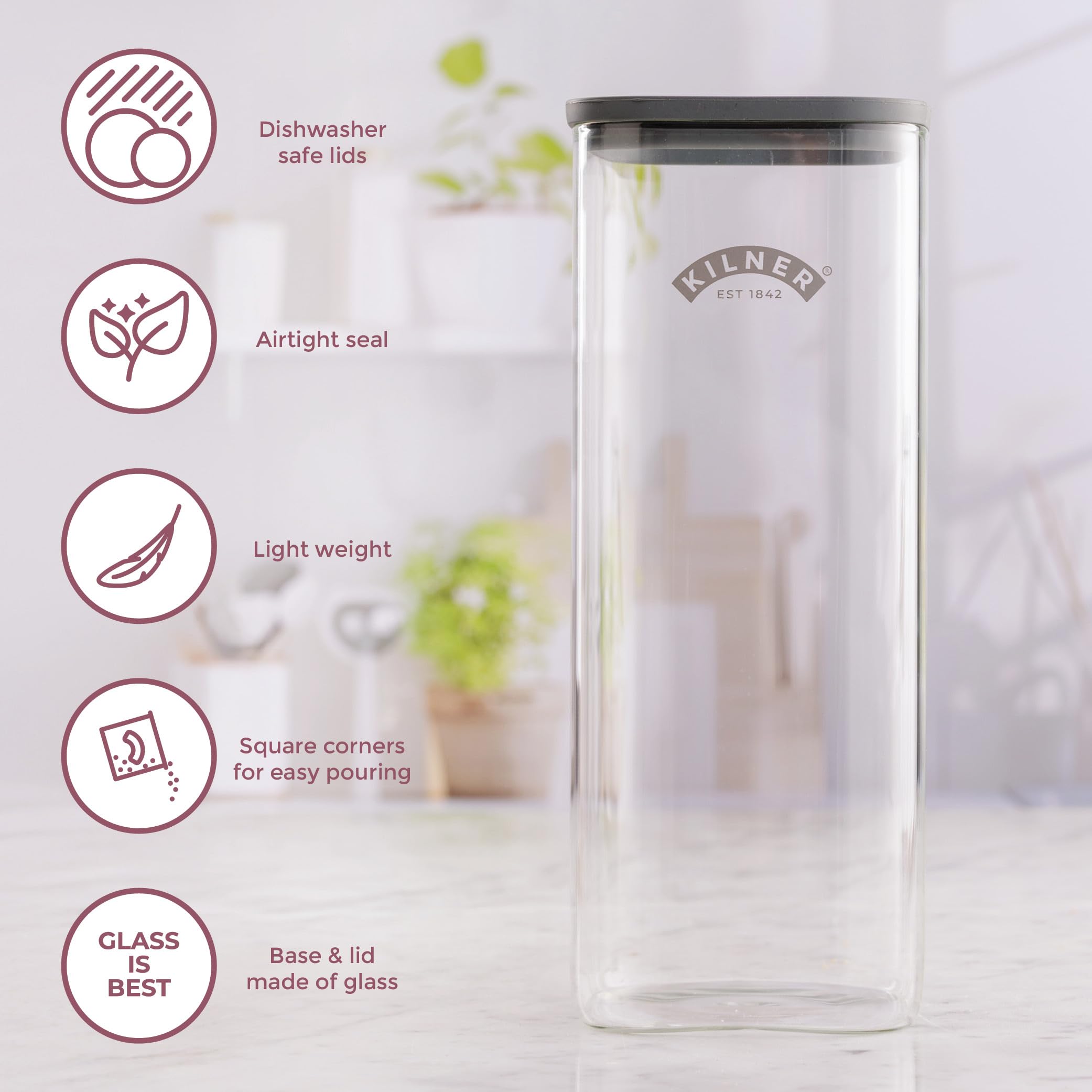 Kilner Contenitore ermetico in vetro da 3,5 litri, con coperchio ermetico, durevole, senza BPA, per conservare alimenti, pasta, prodotti secchi, dispensa