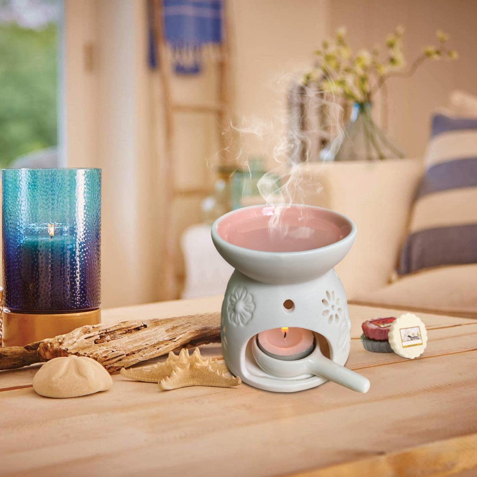 Keramik Teelichtbrenner – 3,5 Zoll, Aromatherapie Ölbrenner Mit Sternen-Muster