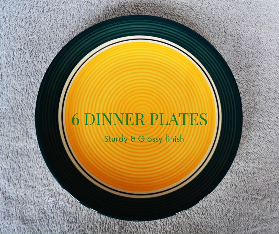 Image of Ceramic Dinner Set of 34 Pieces- Premium Marigold Collection | Chipproof Handpainted Stoneware Ceramic Set l | Lead and Cadmium Free,Food Grade Quality (Marigold Yellow Green, 34)