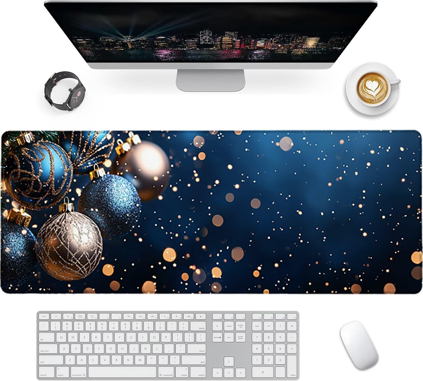 Lpfieonn Weihnachten Großes Schreibtischunterlage, XXL Schreibtischunterlagen, Blau XXL Wasserdicht Gaming Mousepad mit Vernähter Rand und Rutschfeste Gummibasis, für Hause/Büro 120x60cm PF-3353