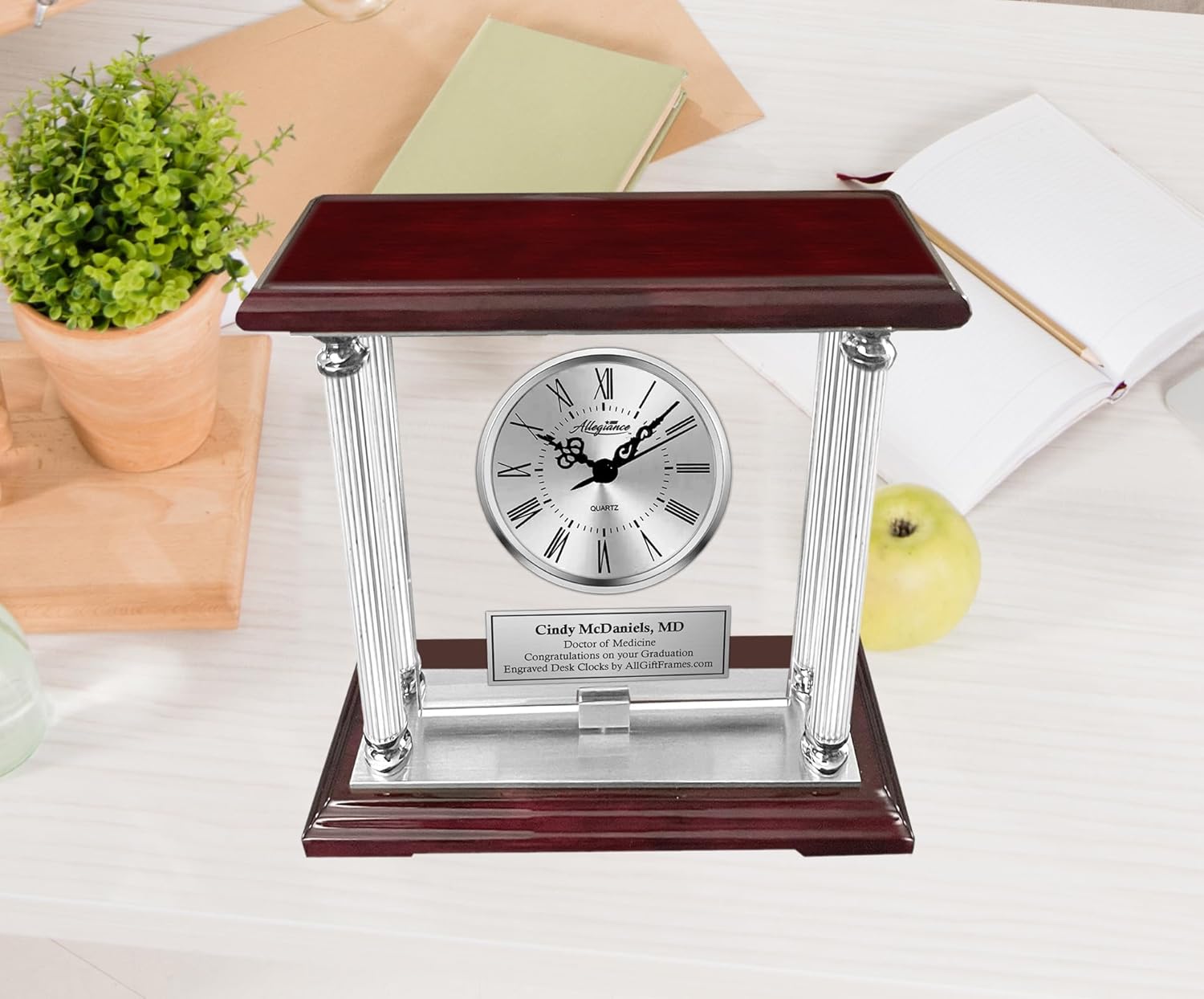AllGiftFrames Personalize Engraved Clock European Inspired Rosewood Mantle Designer Clock Award Retirement Gift, Wedding Gift Anniversary Present Employee Recognition Service Award Birthday