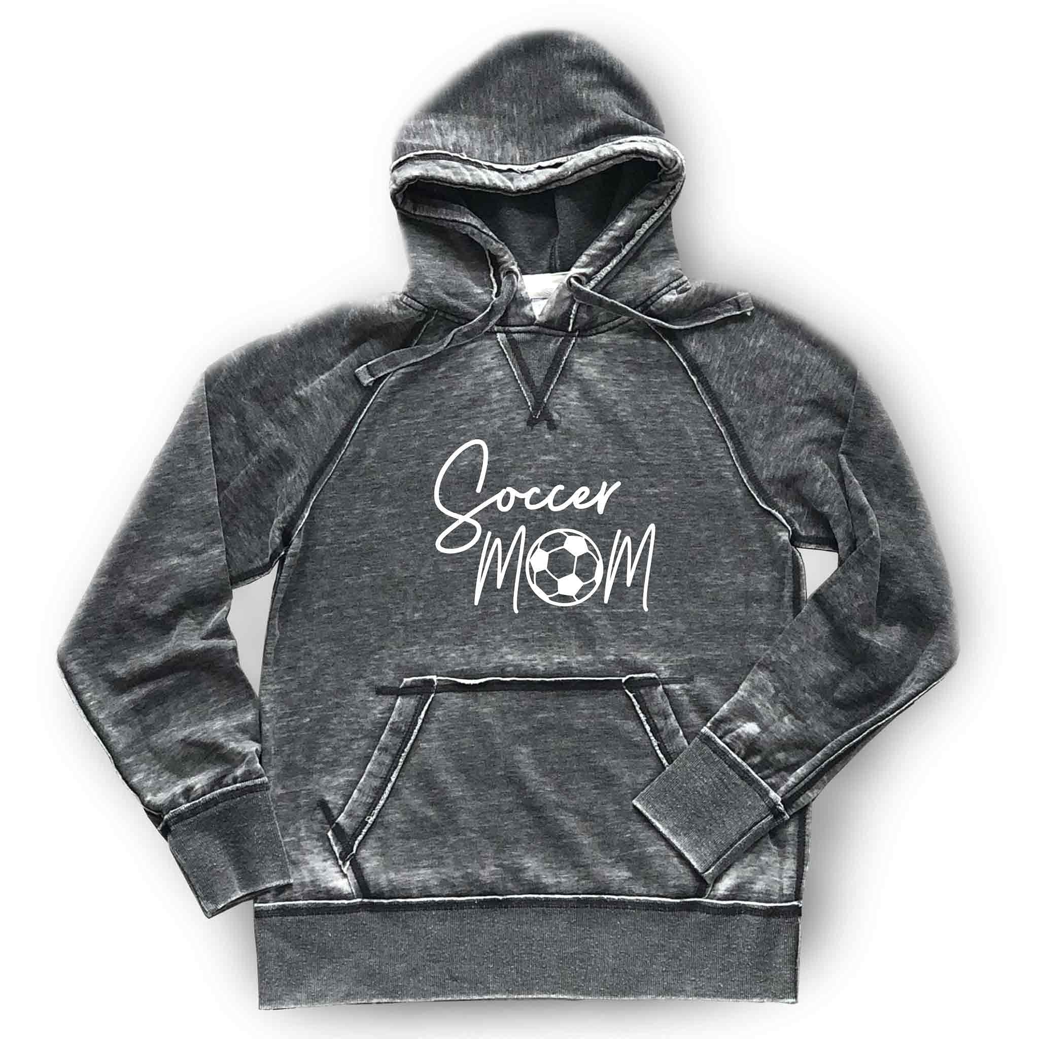 Soccer Mom Shirt Hoodie Matte Sparkly Metallic Women's Ultra Soft Lightweight Quality Hooded Sweatshirt, Dark Grey