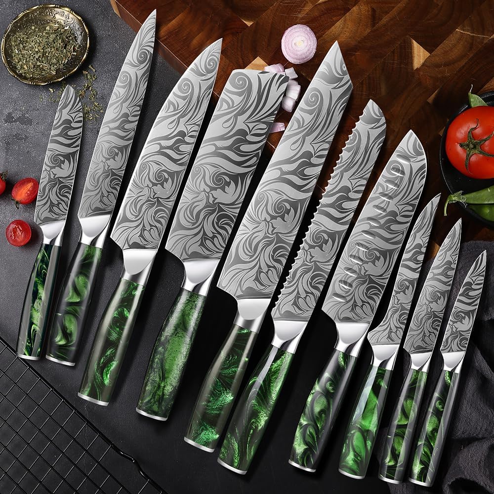 DAXXIN Kitchen Knife Sets, 10PCS Stainless Steel Professional Japanese Kitchen Knives Durable Slicing Boning Paring Utility Knife Chef Cleaver Sets