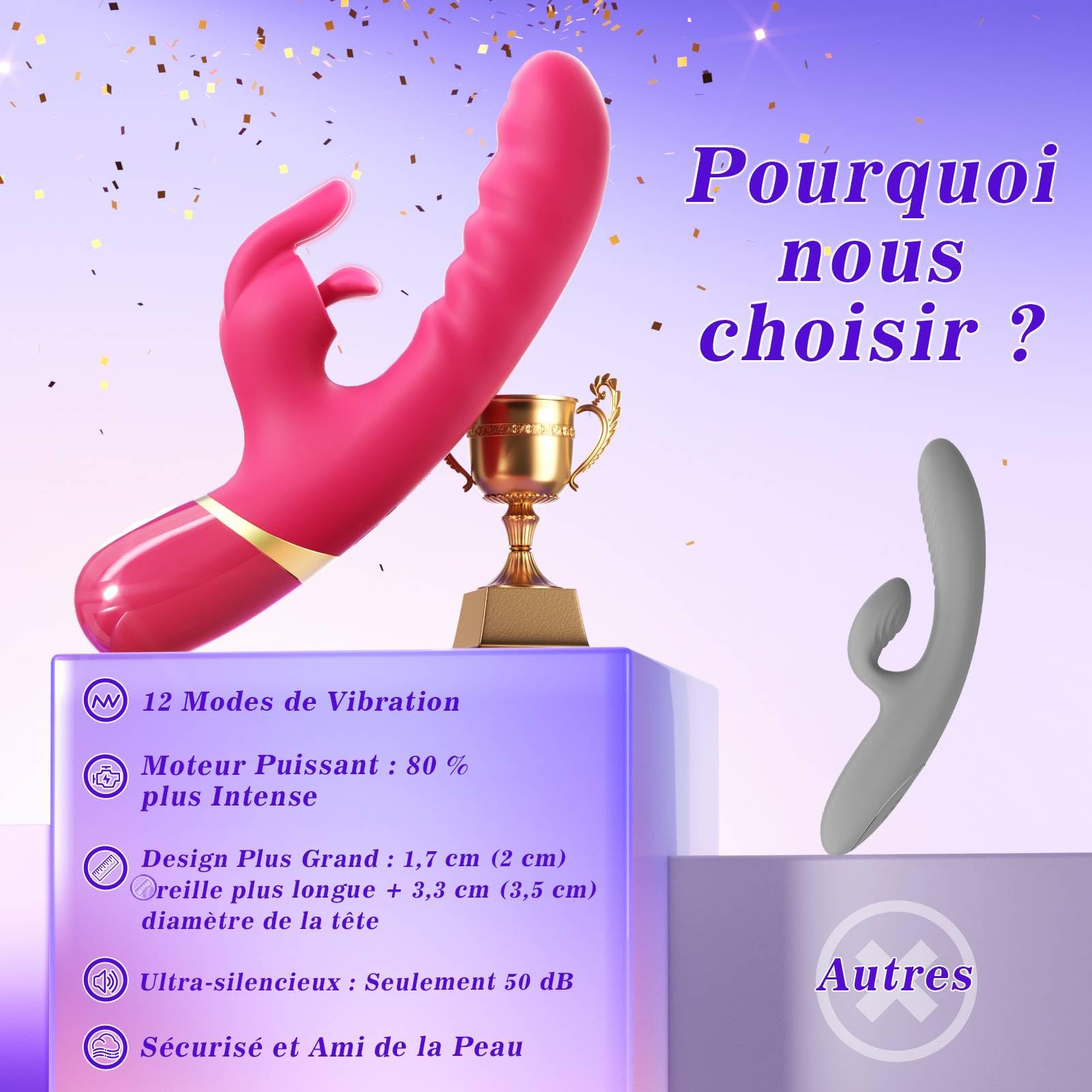 Rabbit Vibromasseurs Feminin, Sextoyse Femme Clitoridienne 12 Modes de Vibration, Tige Épaisse en Silicone Gode Vibro-masseur Sex Toys, Gode Femme Sex Vibrateures Jouet Adulte 23cm Dildo, +APP
