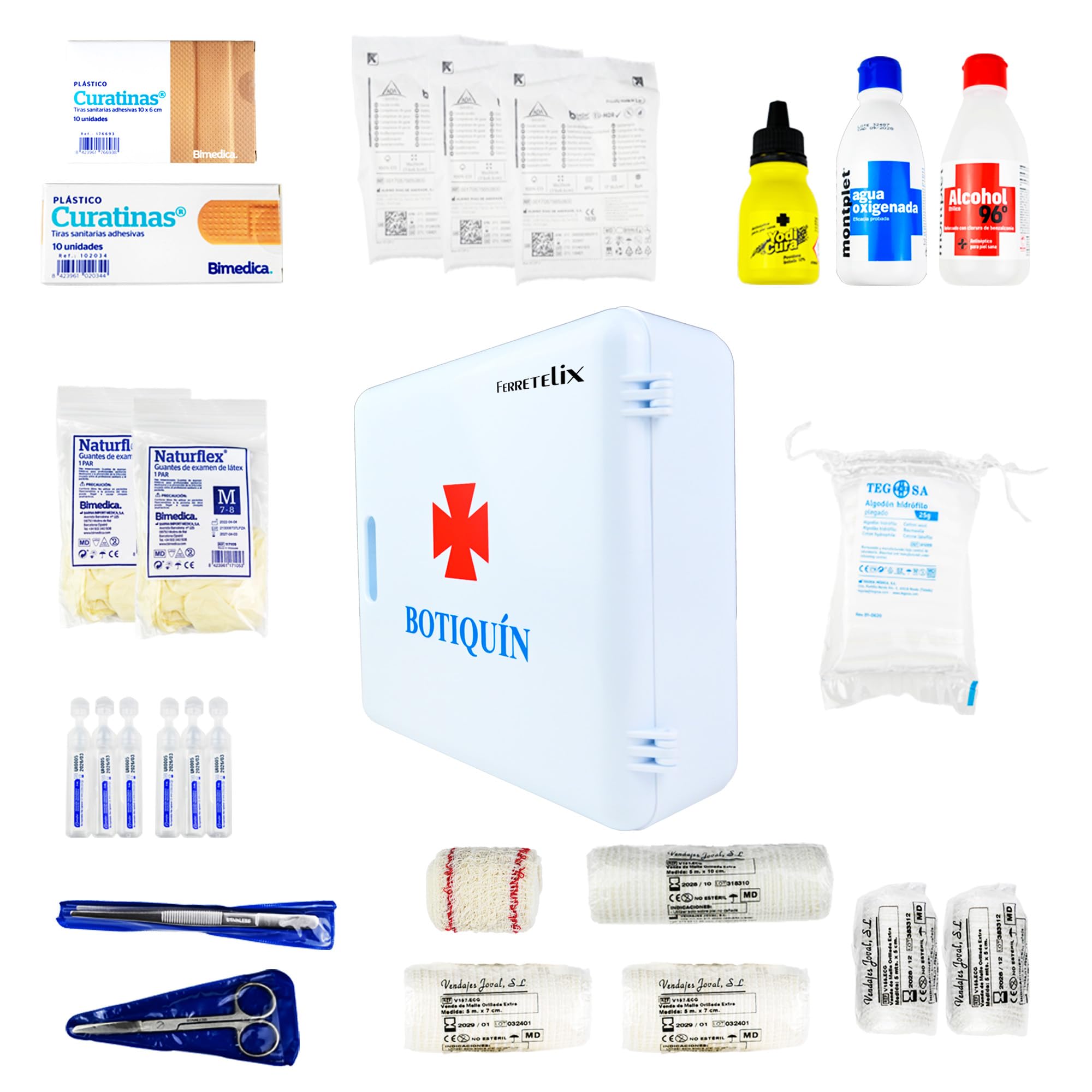 Ferretelix® Botiquin armario de pared con dotacion 280 mm x 250 mm x 100 mm equipado con varios artículos para realizar las primeras curas en caso de emergencia, Botiquín de primeros auxilios