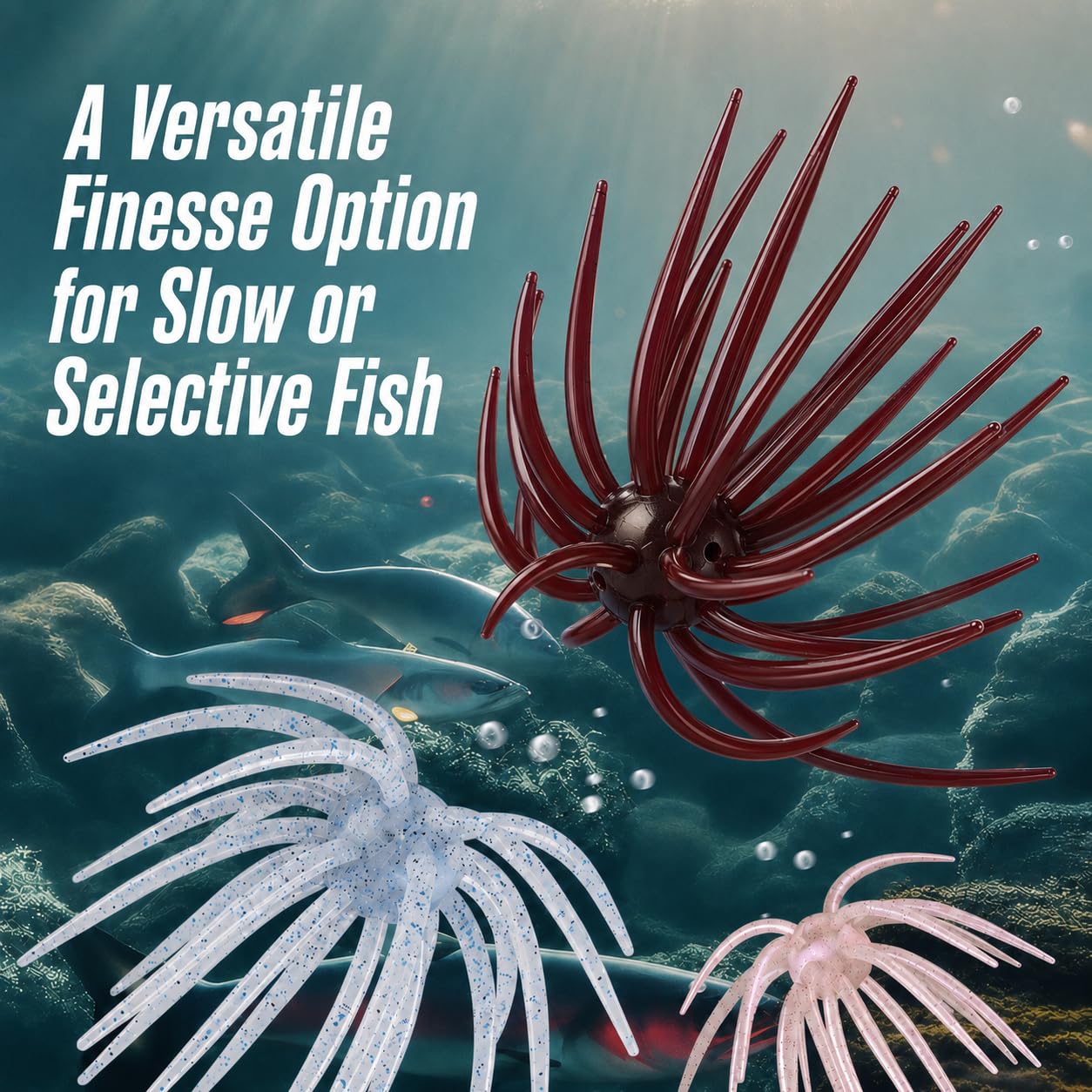 Esche riccio da 5,1 pollici per pesca spigola, preforate, confezione da 12 | Costruzione in TPE resistente e flessibile con vivace azione multi-tentacolo