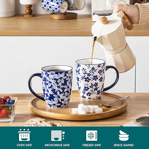Miniatura 4 de vancasso SELENE - Juego de 6 tazas de café grandes de porcelana de 16 onzas con asa, taza de té de cerámica para capuchino, café con leche, té,