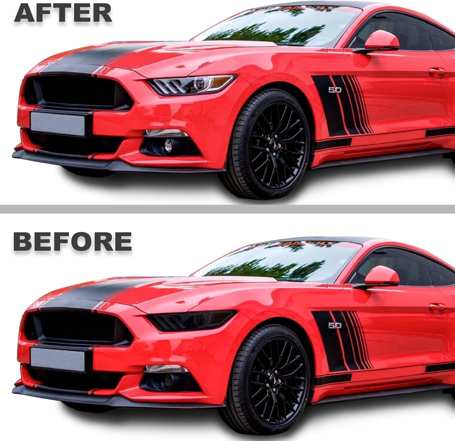 Fit for Ford Mustang 2015 2016 2017 Precut Vinyl Overlay Tint Kit Complete Full Taillight and Headlight with Gloss Dark Smoke Wrap Cover Vinyl Decals Film Accessories