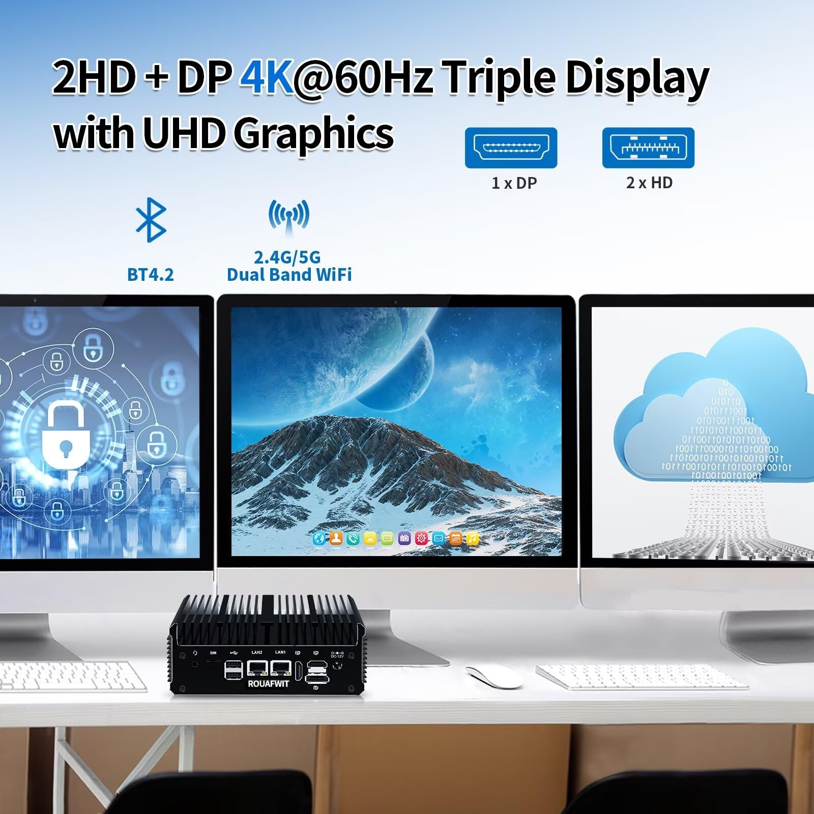 Mini PC Industrial Fanless 12th Gen J6413/J6412, Micro Desktop Ufficio Computer, Dual i226V 2.5GbE Lan, 2 COM, WiFi/BT, 3 Display, Barebone, NO RAM NO Storage